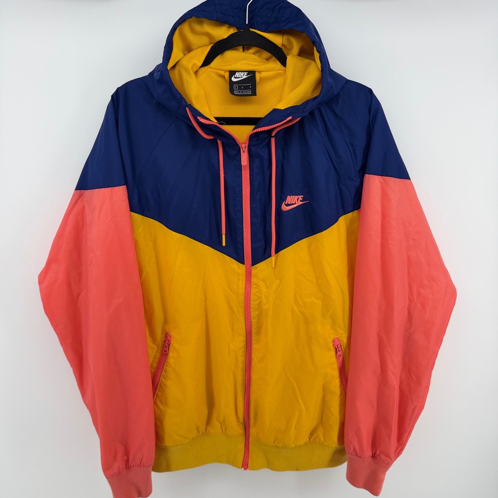 Nike Windrunner Hooded Jacket Mens L AR2191-739 Yellow Pink Blue Windbreaker